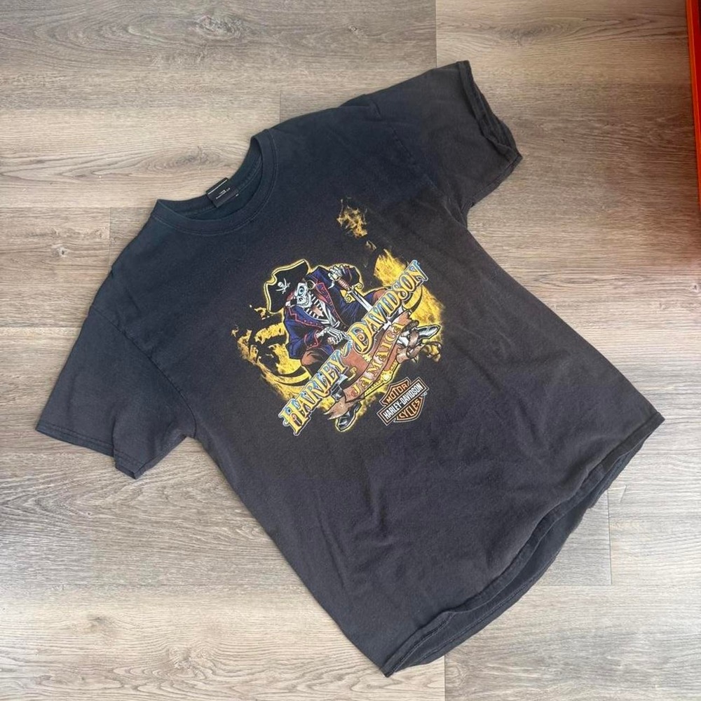 Harley Davidson Jamaica Shirt Blackbeard's Revenge Pirate Biker Tee Mens Black